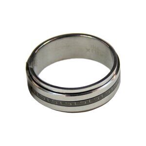 Men's Stainless Steel Ring with Greek Key on Black Field Accent